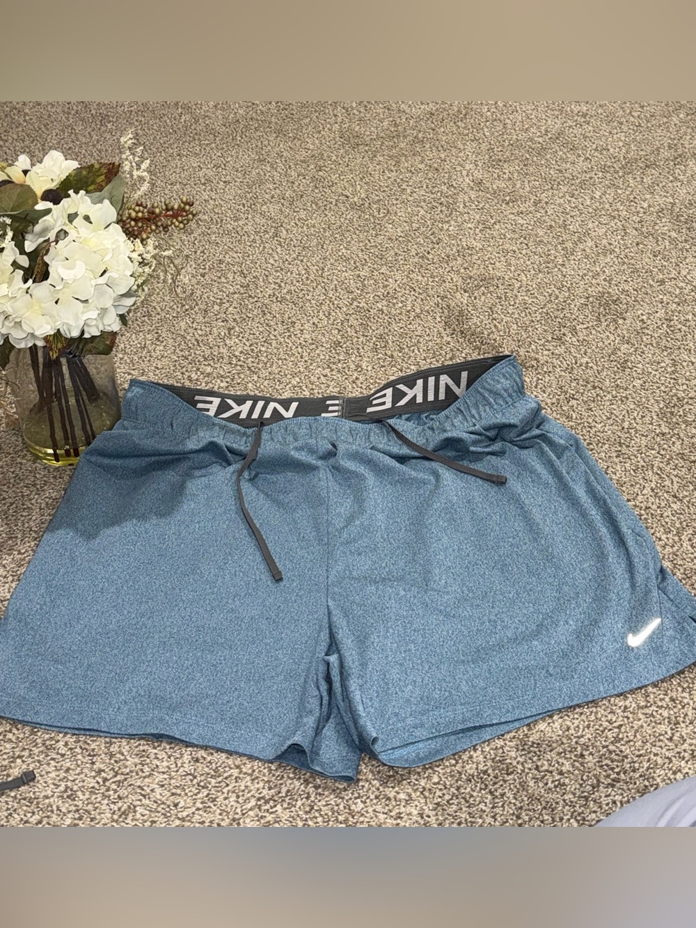 Nike Women's Heathered Blue Athletic Shorts with Elastic Waist